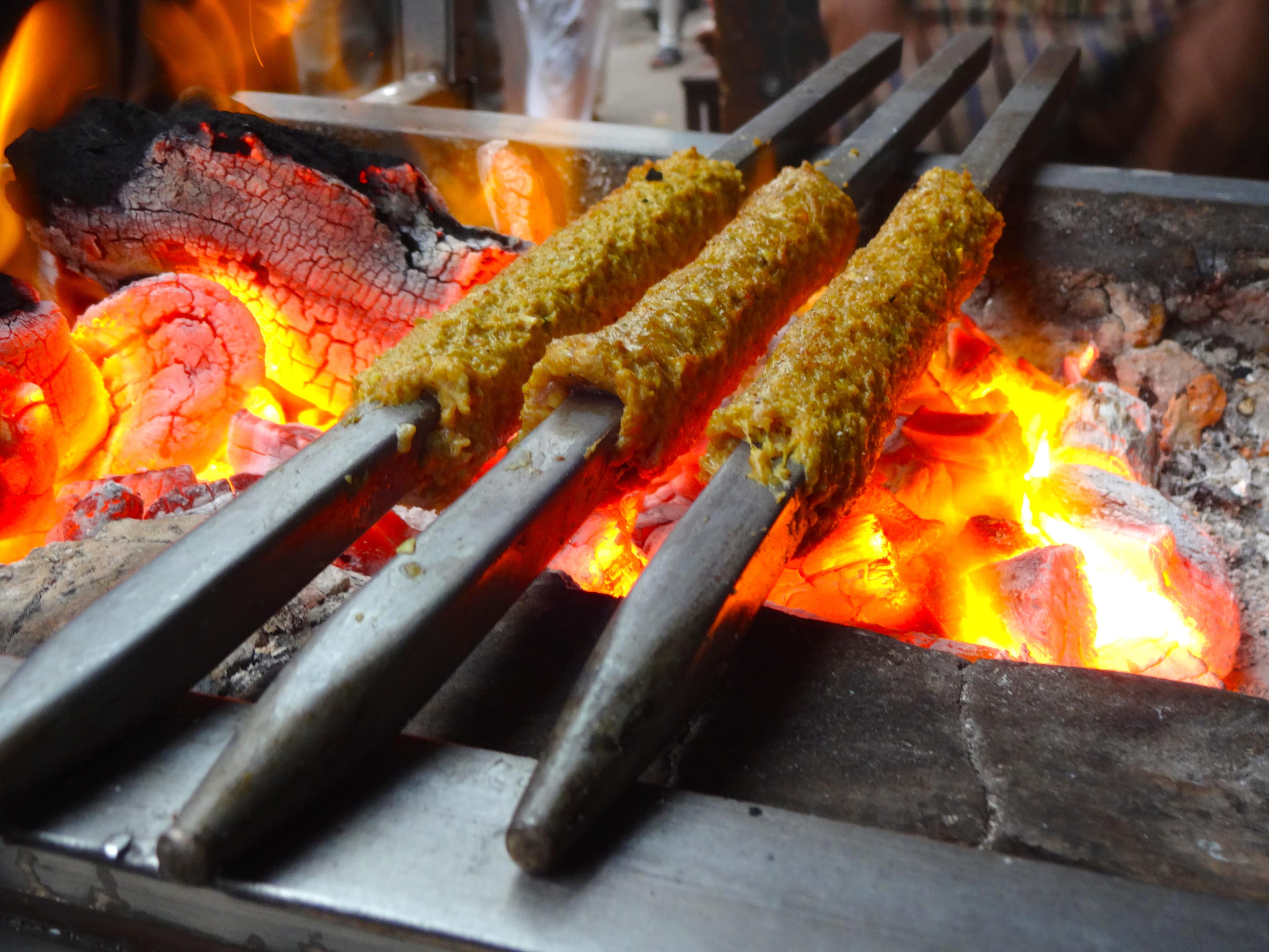 Seekh kebabs with herbs and charred edges