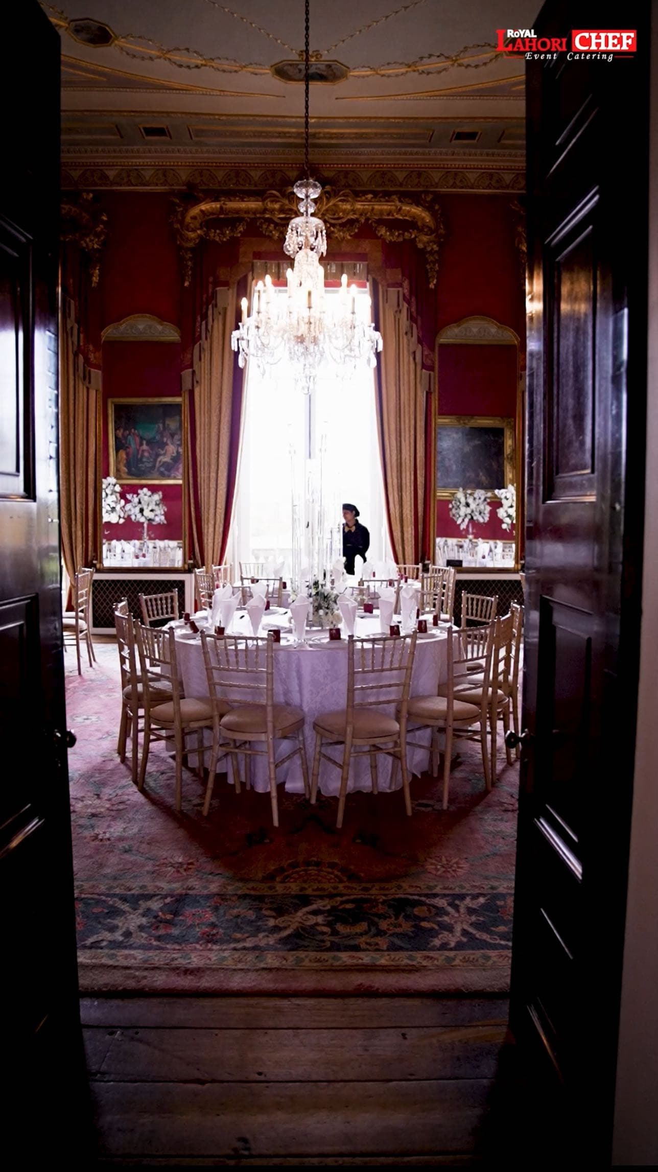 An event room from our catering archive, set for a celebration